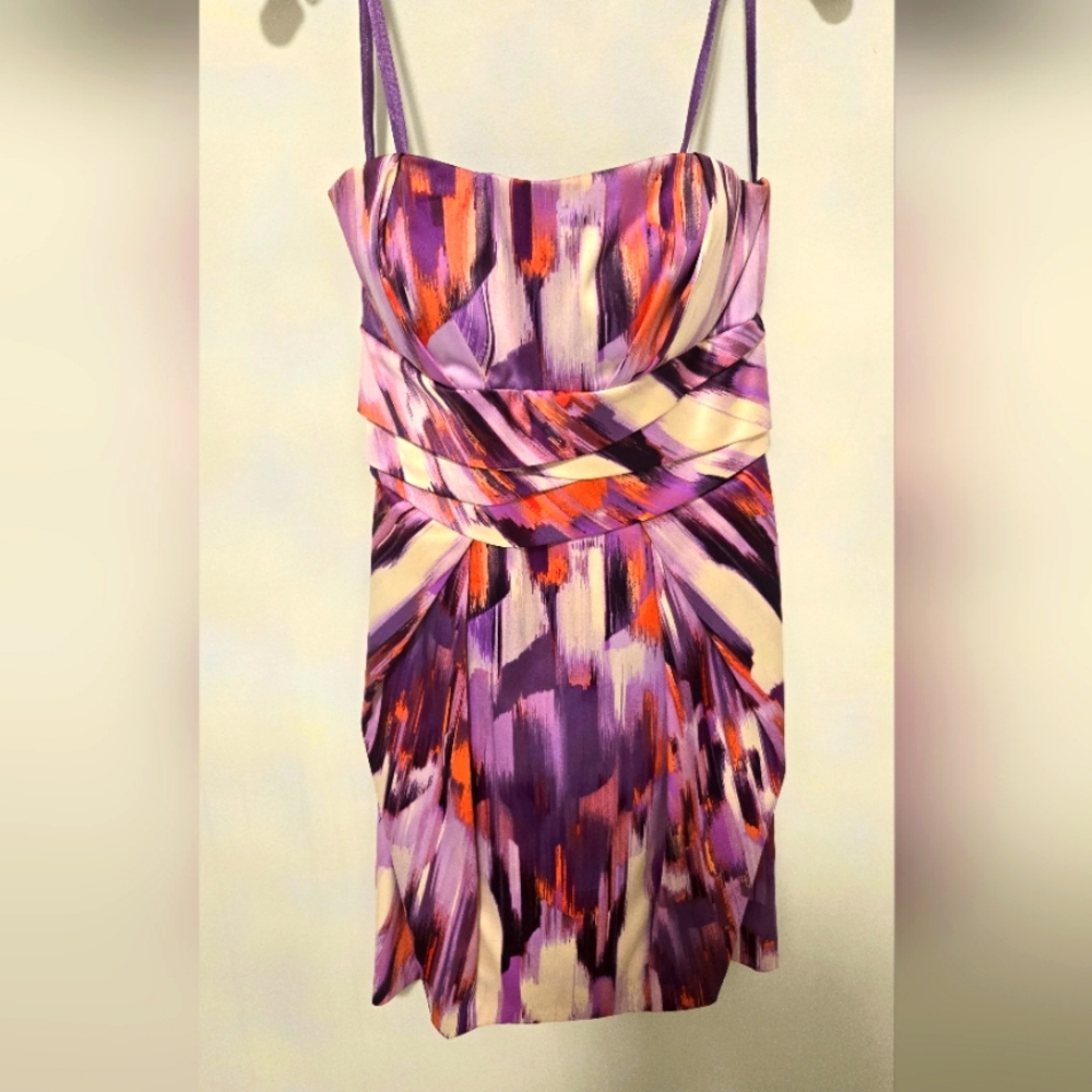 Max and Cleo beautiful strapless purple and white dress